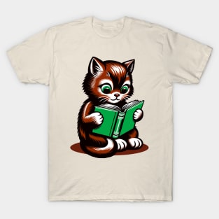 Cute kitty reading book T-Shirt